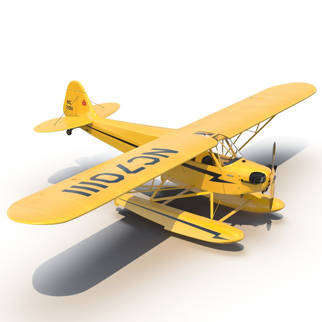 Light Aircraft Piper J 3 Seaplane Yellow 2 3D model preview