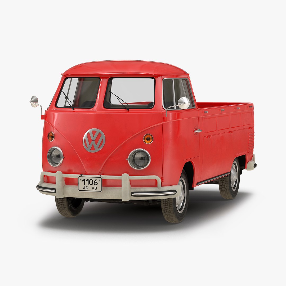 Volkswagen Type 2 Single Cab Pick-Up Simple Interior Red 3D Model 3D model preview