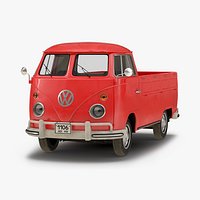 Volkswagen Type 2 Single Cab Pick-Up Simple Interior Red 3D Model