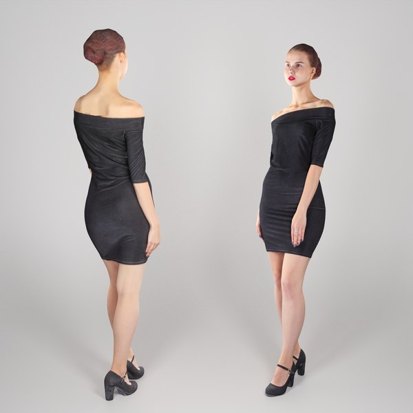 3D young woman dressed black