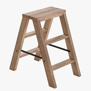2 Step Wooden Ladder Light Wood 3D model