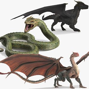 Mythical Dragons Realistic Rigged for Maya Collection