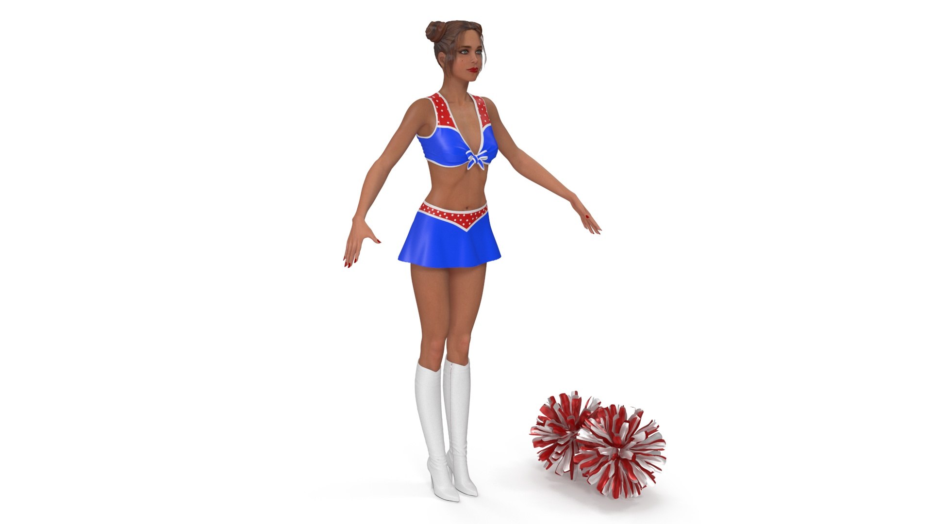 Caucasian Female Dancer with Pom-poms T-pose 3D model preview