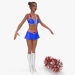 Caucasian Female Dancer with Pom-poms T-pose