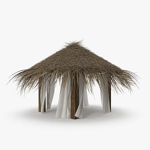 Straw Beach Tent with Curtains
