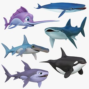 Cartoon Big Fish Colection 6 in 1 3D model