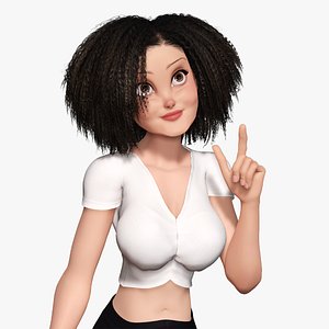 Modern Style Girl with short curly hair 3D character 3D model