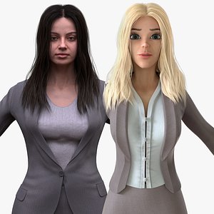 Realistic and Cartoon Business Woman