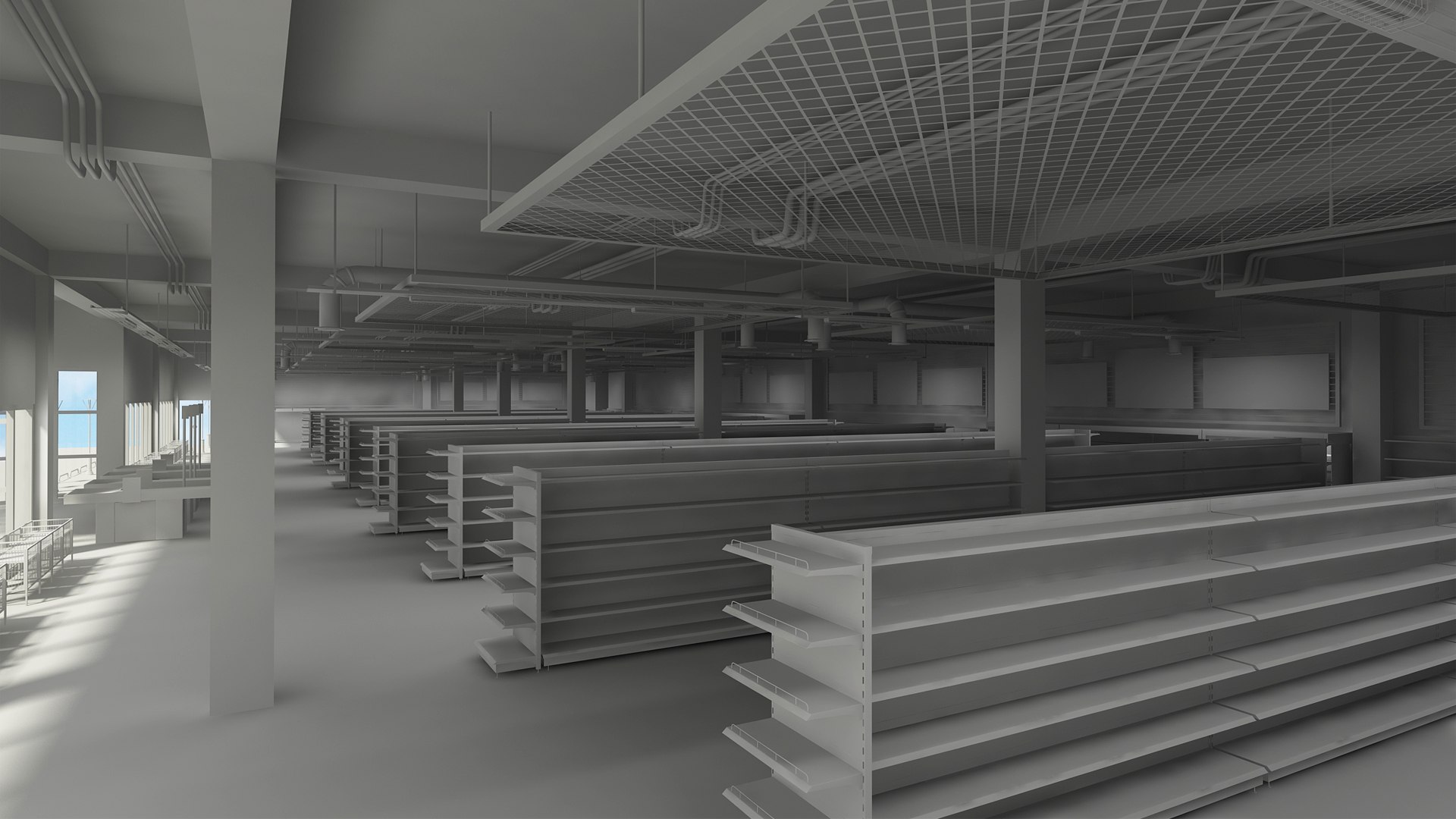 3D Supermarket Building Full- No Textures Model - TurboSquid 1970214