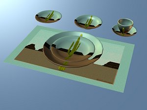 3d cactus cup saucer plate model