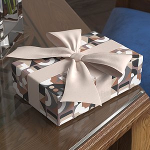 Abstract Pattern Gift Box with Bow Beige 3D model