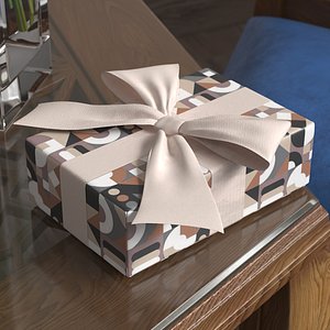 Abstract Pattern Gift Box with Bow Beige