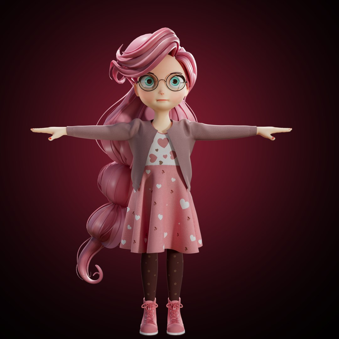 3D Cute Girl Cartoon Model - TurboSquid 2205346