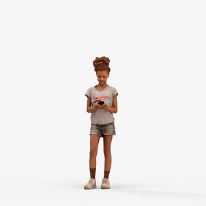 00351Evie005 - Child mixed ethnicity girl standing in public space with smartphone