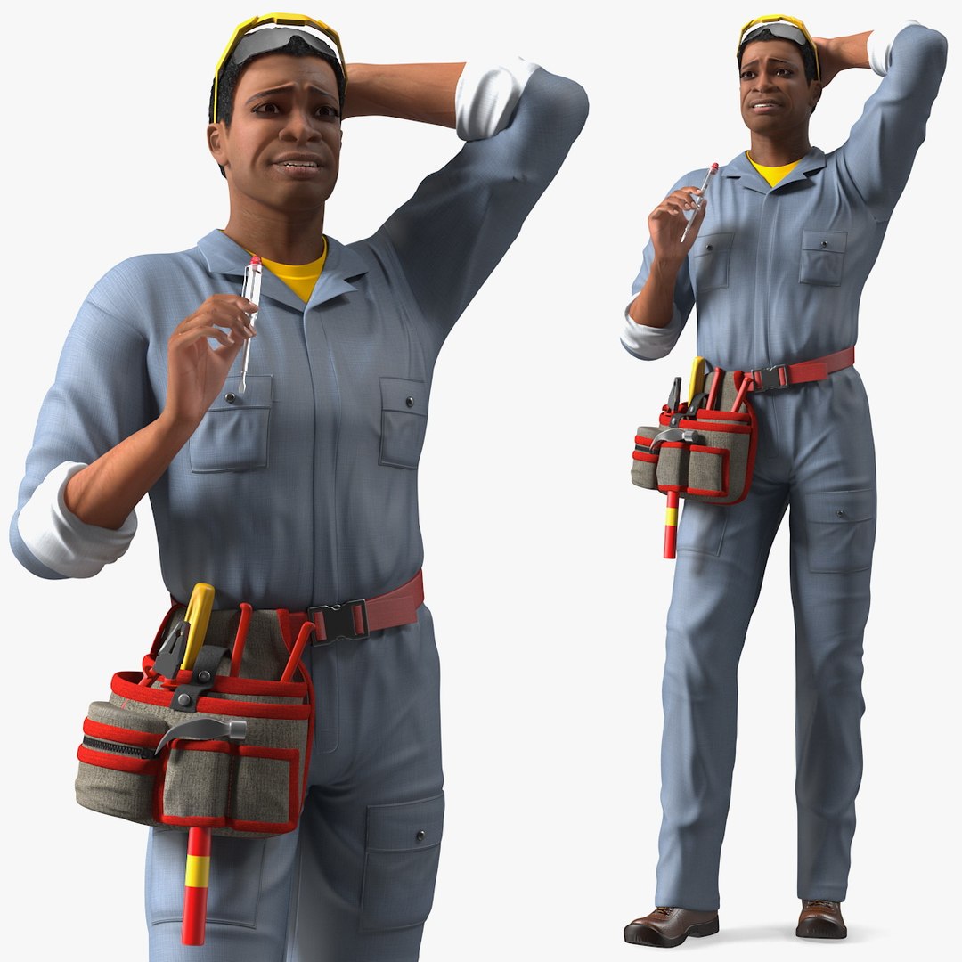 Light Skin Black Man Electrician 3D model preview