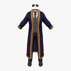 3D Fur Trim Long Coat Vest Shirt Trousers Shoes Glasses Outfit