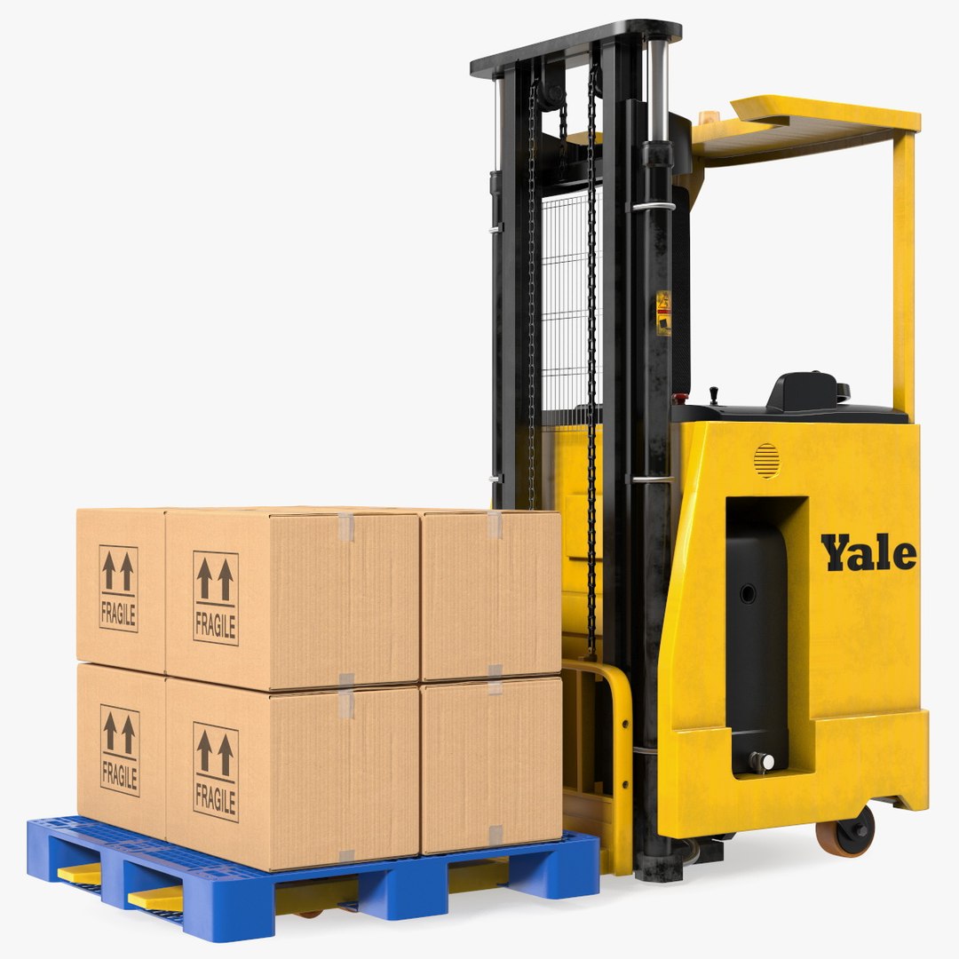 Yale Electric Forklift with Pallet and Boxes 3D model preview