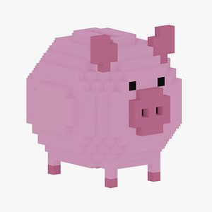 Piggy bank 8 bit cartoon toy 3D model