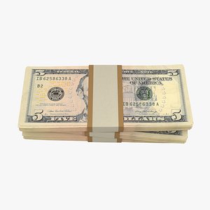 Packs of 5 Dollar Bills 3D model