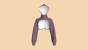 Girls Open Front Cropped Hoodie 3D model