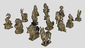 Stylized Rock Animal Figurines and Statues Set