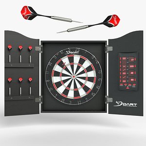 Dartboard and Cabinet with Scoreboard and Darts
