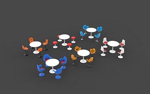 tulipe chair and table set 3D model 3D model