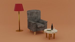 Cartoon armchair with coffee table 3D model