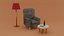 Fauteuil de dessin animé avec table basse modèle 3d