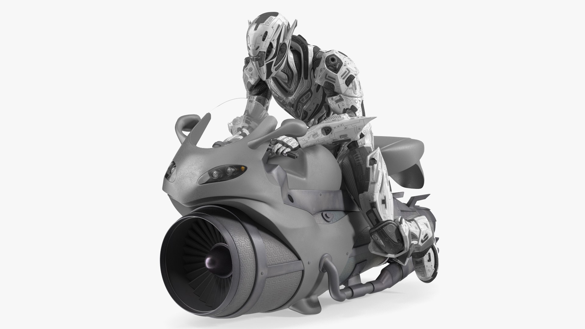 Futuristic Robot on Concept Motorcycle 3D model preview