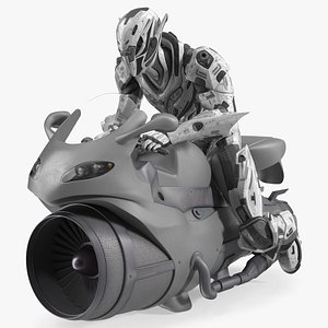 3D Futuristic Robot on Concept Motorcycle
