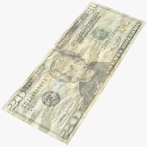 3D model dollar bill crumpled