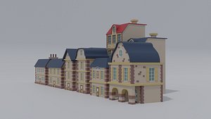 3D Low-poly cartoon renaissance houses asset model