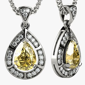 Citrine Pear Fashion Gold Pendant 3D model