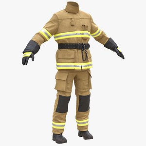 Firefighter Pants with Jacket Gloves and Boots 3D