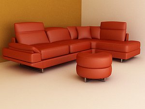leather angle couch with a small cylindrical sofa