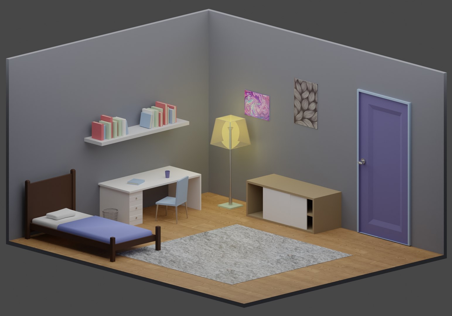 Bedroom Bed Low-poly Model - Turbosquid 1640028