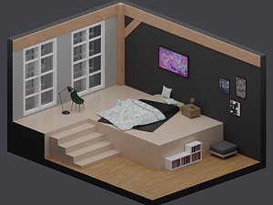 bedroom bed low-poly model