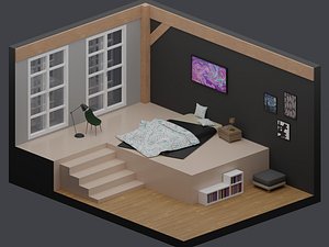 Low-Poly Bedrooms Pack - 5 Bedrooms