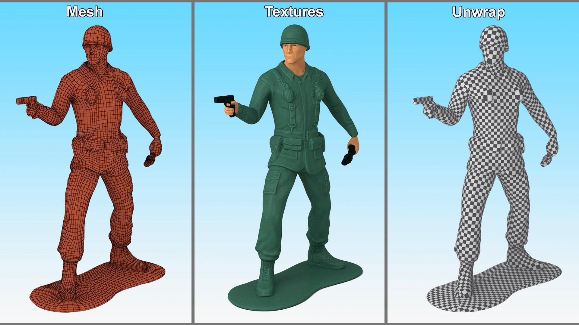 3D Model Toy Soldier With Pistol And Binoculars - TurboSquid 2197276