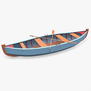 3D model Wooden Row Boat Low-poly PBR