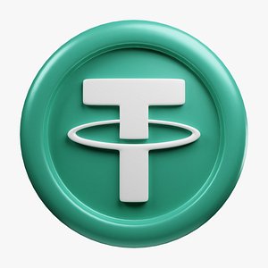 Tether or USDT Green Crypto Coin with cartoon style 3D model