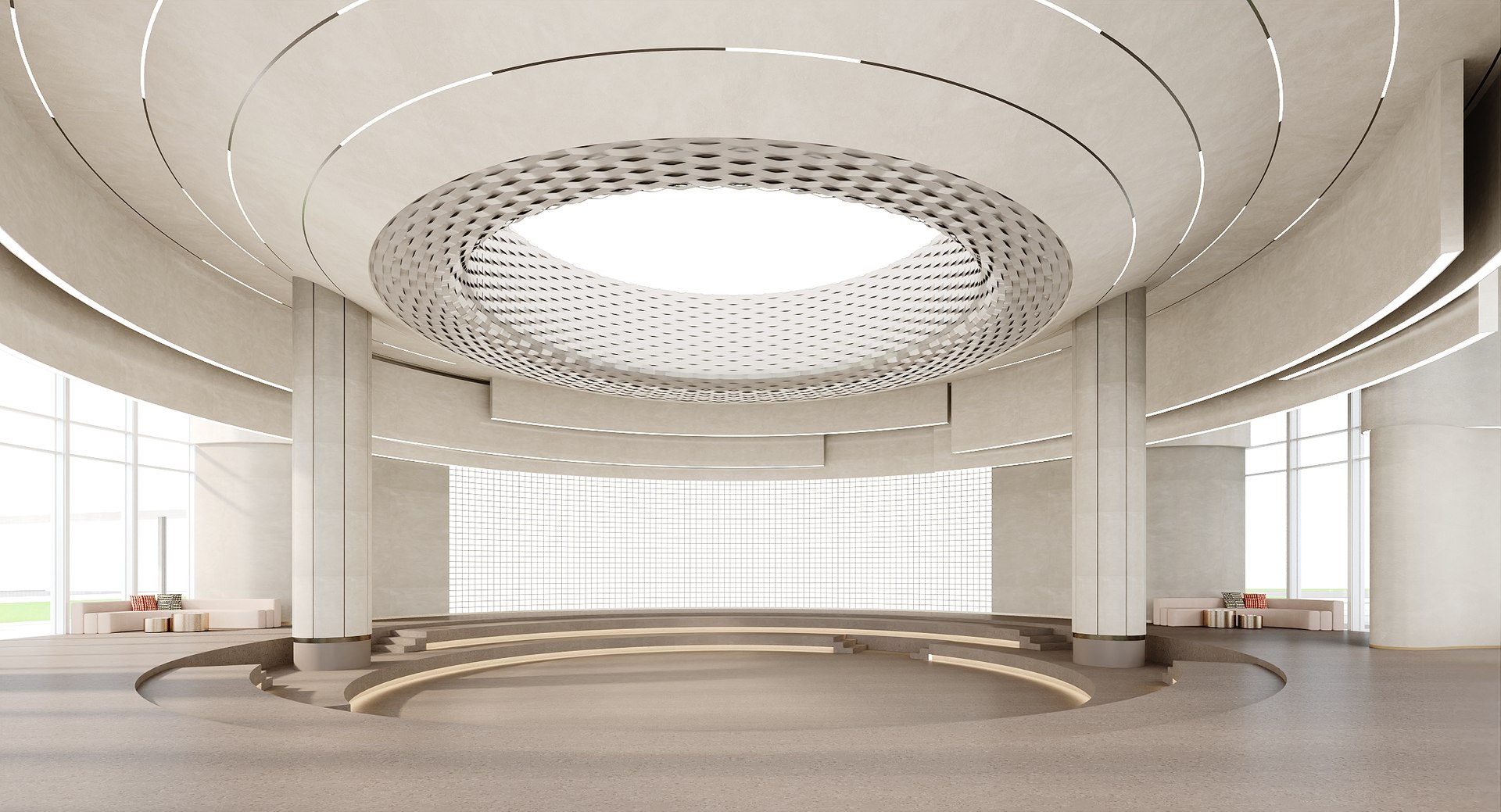 Minimalist Atrium Hall With Central Sunken Lounge 3D Model - TurboSquid ...