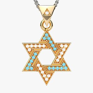 3D David Star Gold Pendant with Diamonds