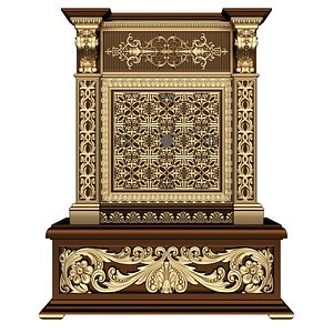 3D Casket Clock Carved 04 Red
