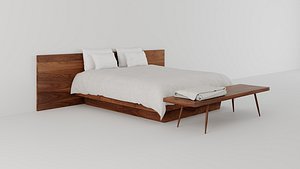 George Nakashima Platform Bed and Turned Leg Bench 3D model