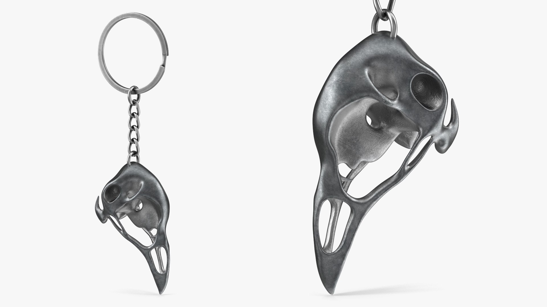Bird Skull Keychain Metal 3D model preview