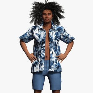 Realistic Male 3D Character in Hawaiian Shirt Rigged Summer Outfit Rigged