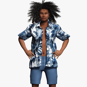 Realistic Male 3D Character in Hawaiian Shirt Rigged Summer Outfit Rigged