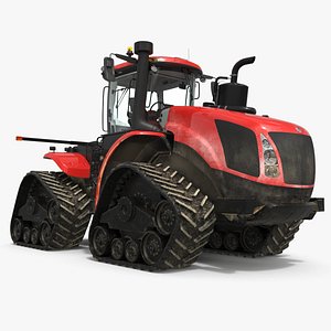 3D Tracked Agricultural Tractor Red Dirty model